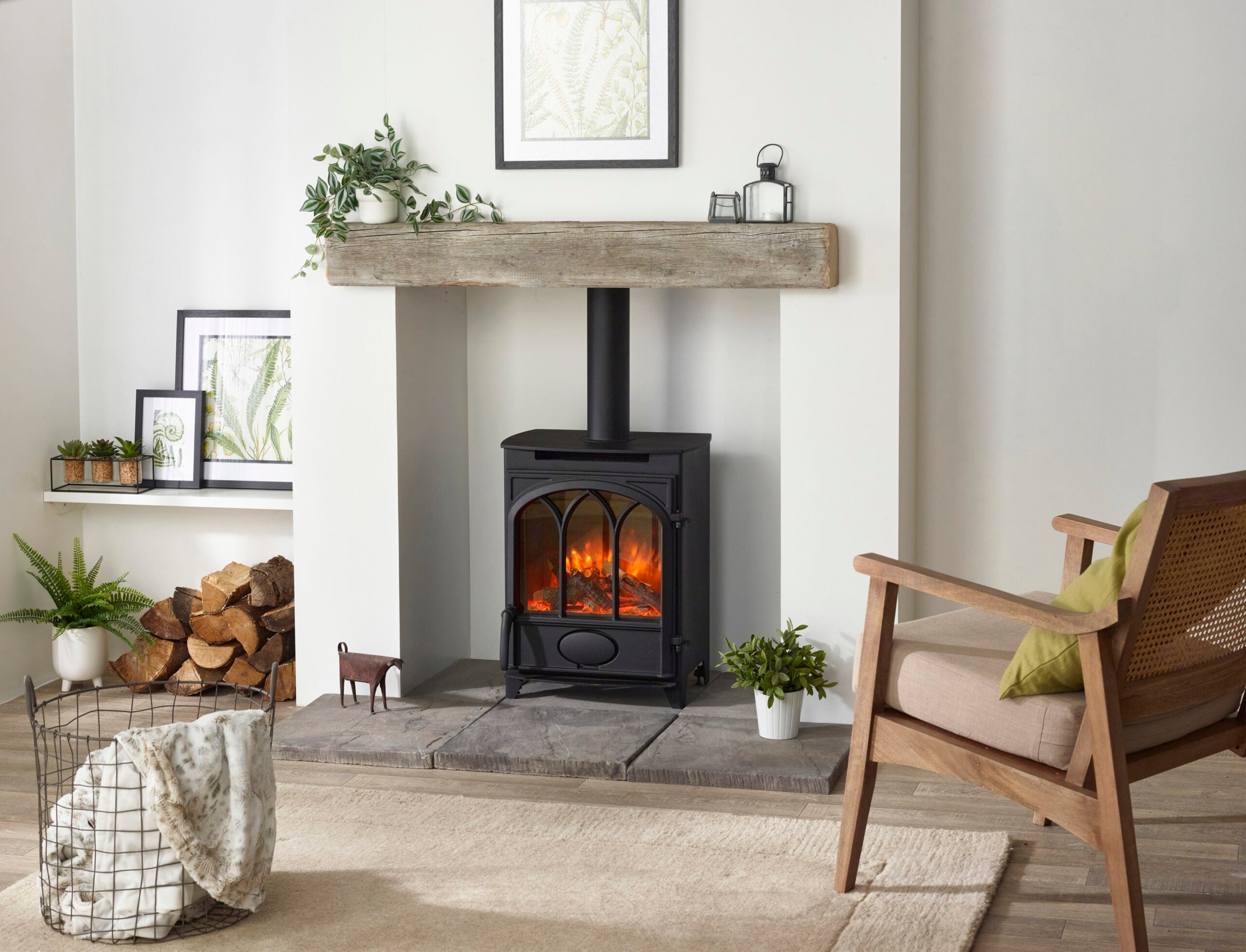 Small Electric Log Burner Effect Electric Fire With Flue Housing